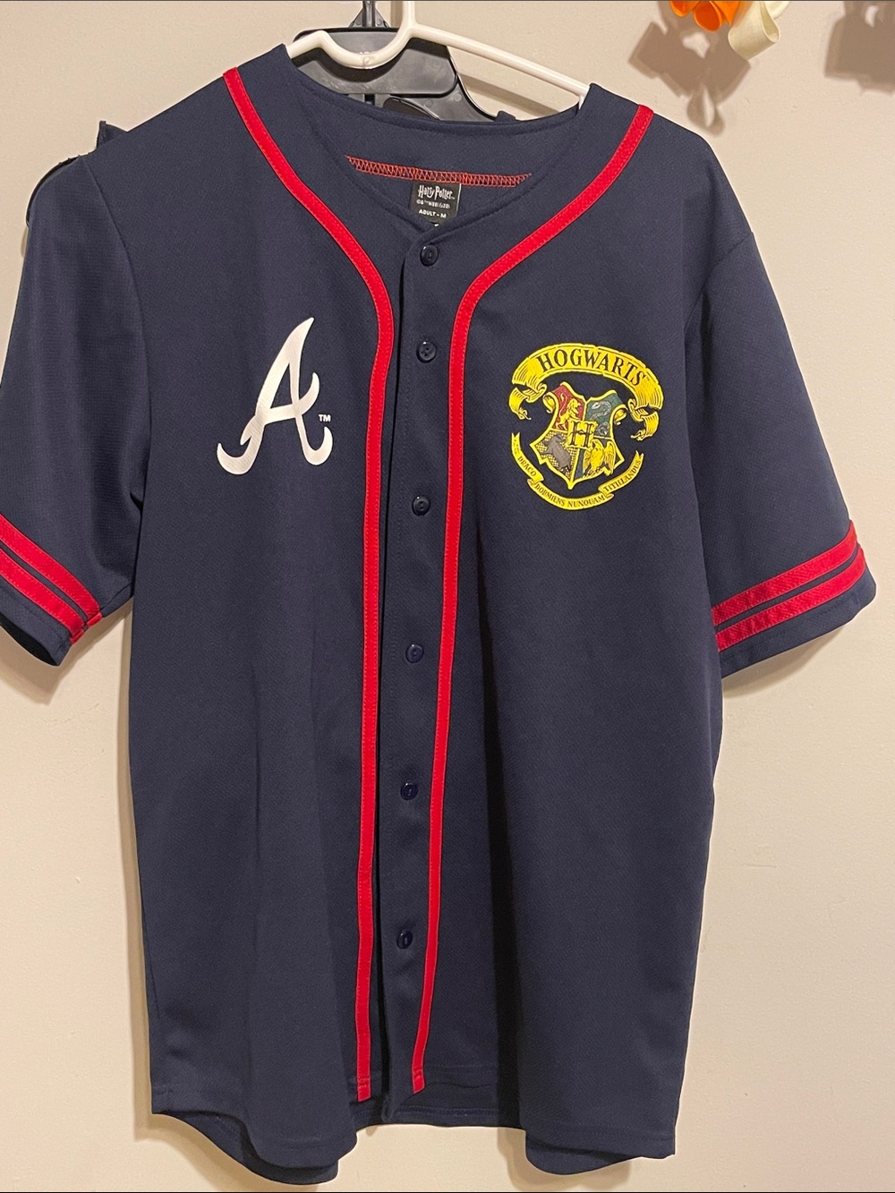 Hogwarts Navy & Red adult medium braves Baseball Jersey